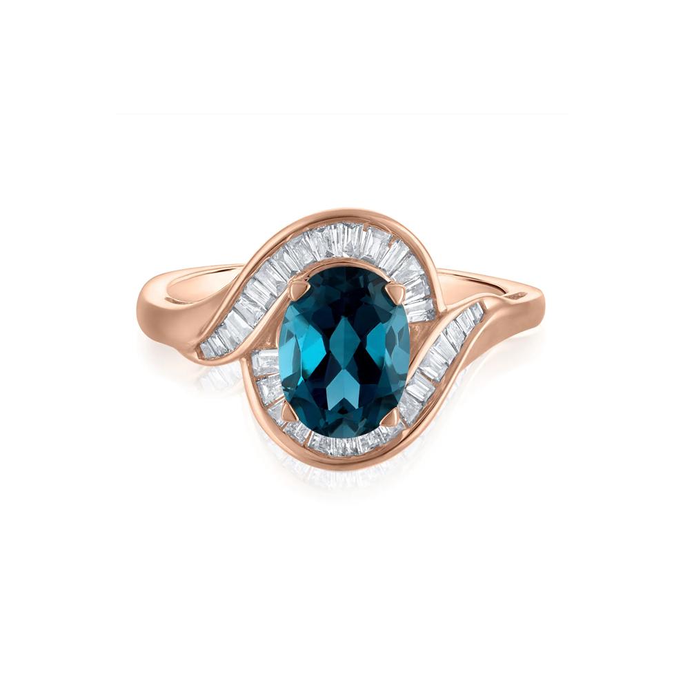 Blue Topaz and Diamond Halo Ring in 14K Rose Gold (1/4 ct. tw.) – Image 1 of 3