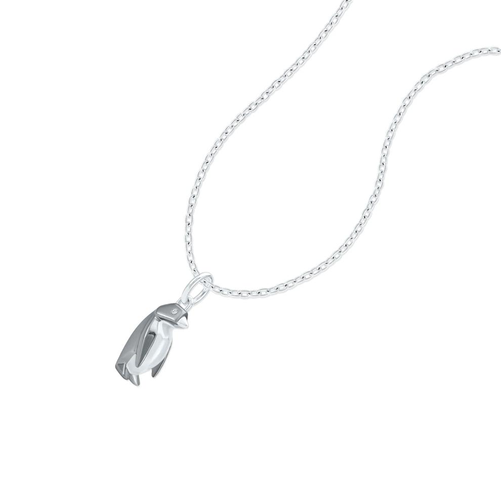 Black Diamond Accent Origami Penguin Pendant Necklace in Black Rhodium Sterling Silver – Image 4 of 4