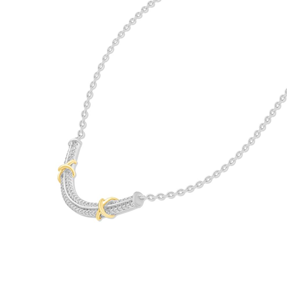 Diamond X Frontal Necklace in Sterling Silver &amp; 10K Yellow Gold (1/4 ct. tw.) – Image 4 of 4