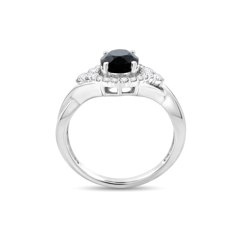Oval Onyx &amp; Lab-Created White Sapphire Halo Ring in Sterling Silver – Image 2 of 4