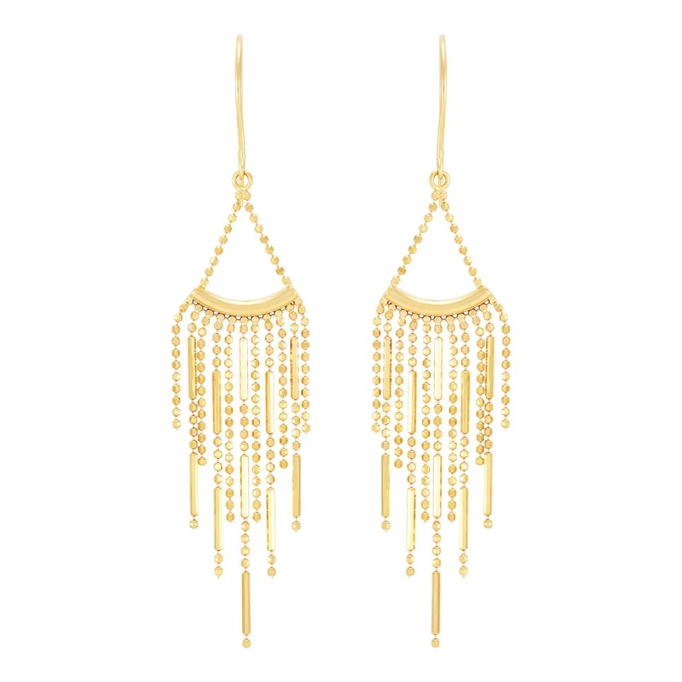 Beaded Chandelier Fringe Dangle Earrings in 10K Yellow Gold – Image 2 of 3