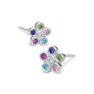 Children's Multi-Gemstone Six-Stone Flower Stud Earrings in Sterling Silver