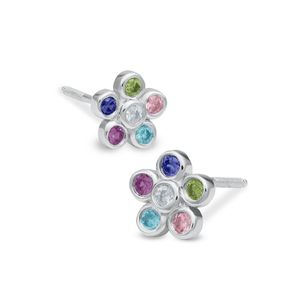 Children's Multi-Gemstone Six-Stone Flower Stud Earrings in Sterling Silver – Image 1 of 2