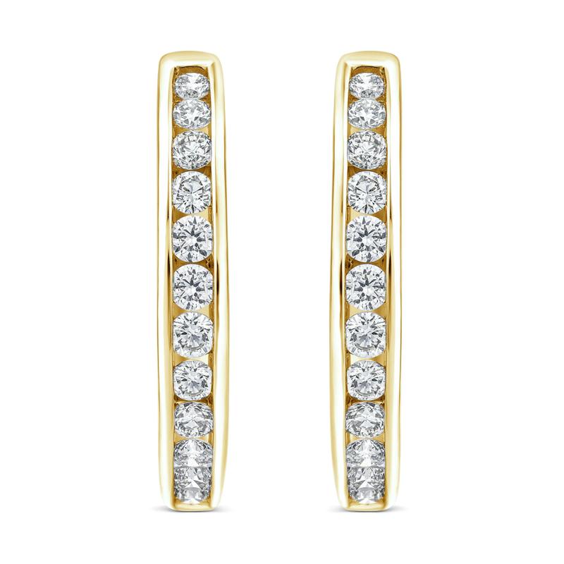 Diamond Channel-Set Hoop Earrings in 10K Yellow Gold &#40;1 ct. tw.&#41; – Image 2 of 2
