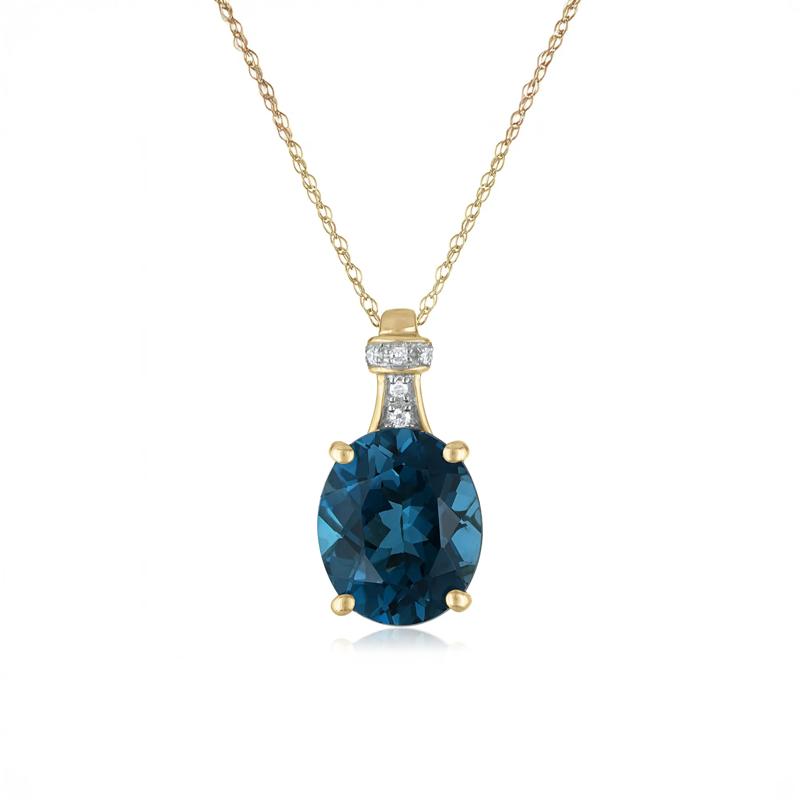 London Blue Topaz &amp; Diamond Accent Pendant in 10K Yellow Gold – Image 1 of 3