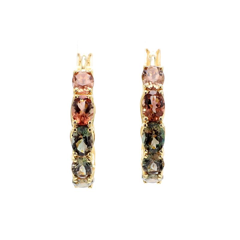 Oval-Shaped Oregon Sunstone Hoop Earrings in 18K Yellow Gold – Image 1 of 2