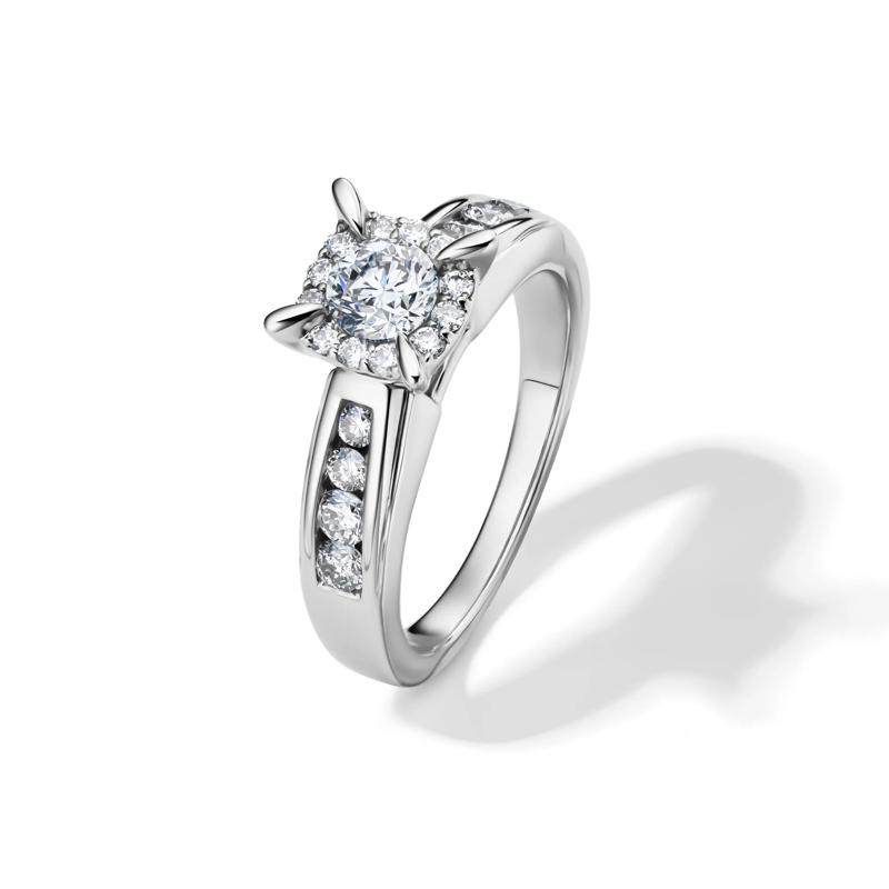 Round Side-Stone Engagement Ring with Halo in 14K White Gold &#40;1 ct. tw.&#41; – Image 4 of 5
