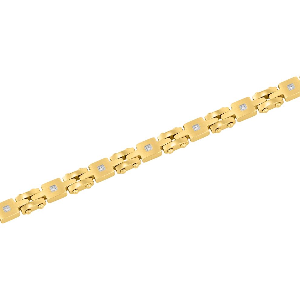 Men's Diamond Yellow Ion-Plated Link Bracelet in Stainless Steel, 8.5" (1/10 ct. tw.) – Image 3 of 3