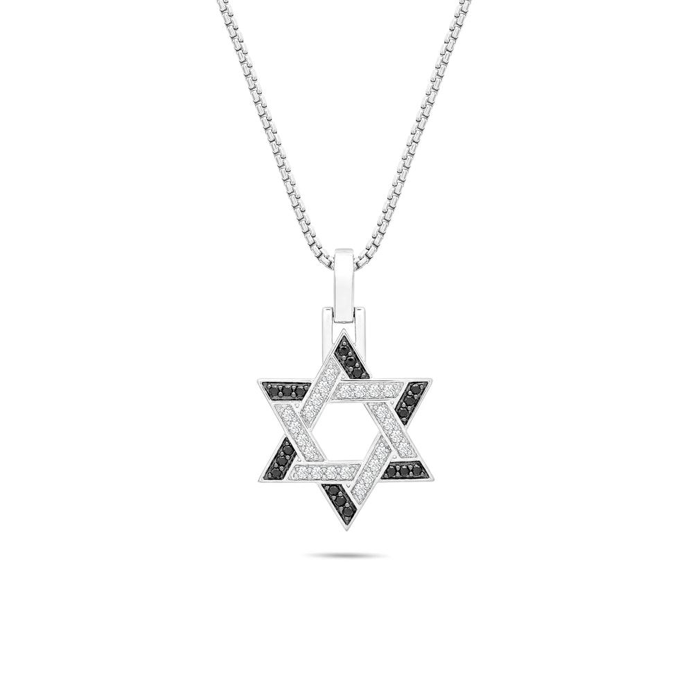Men's Black &amp; White Diamond Star of David Pendant Necklace in Sterling Silver (3/8 ct. tw.) – Image 1 of 4