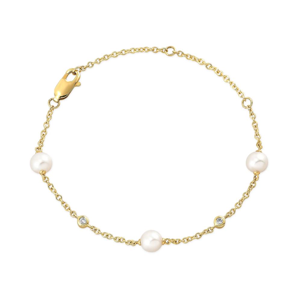 Freshwater Cultured Pearl &amp; Diamond Accent Bracelet in 14K Yellow Gold – Image 2 of 2