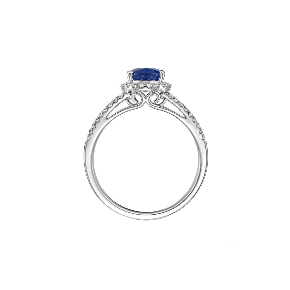 Blue Sapphire &amp; Diamond Split-Shank Band Ring in 14K White Gold (1/3 ct. tw.) – Image 2 of 3