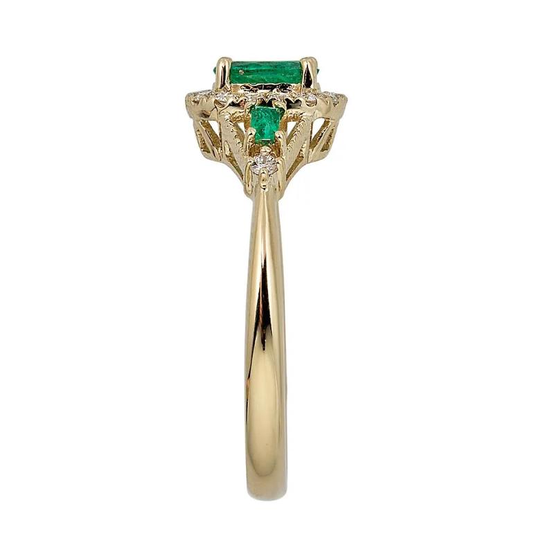 Emerald &amp; 1/7 ct. tw. Diamond Ring in 10K Yellow Gold – Image 3 of 3