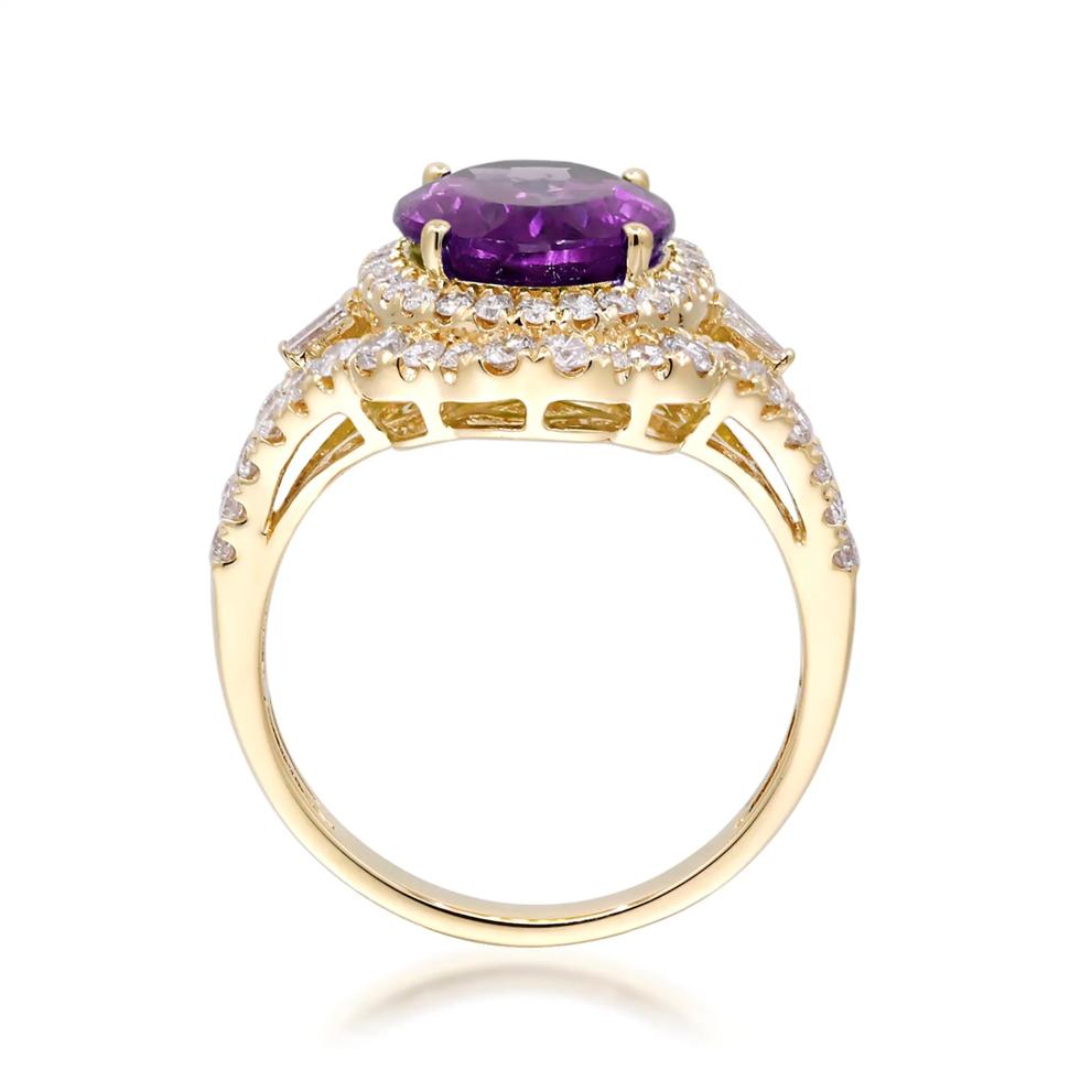 Oval Amethyst &amp; Diamond Ornate Ring in 14K Yellow Gold (1 ct. tw.) – Image 2 of 5
