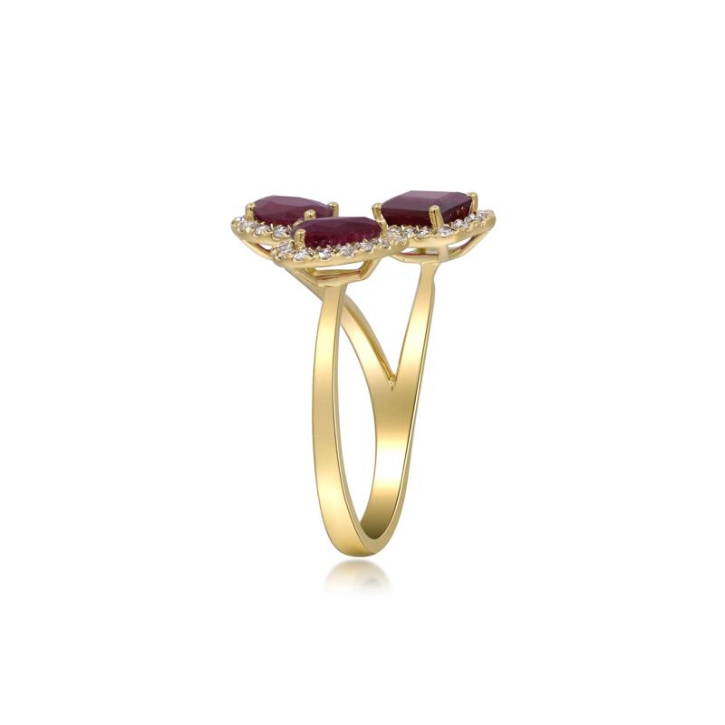 Ruby and Diamond Bypass Ring in 14K Yellow Gold &#40;1/3 ct. tw.&#41; – Image 3 of 5