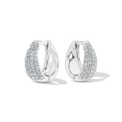 Diamond Pavé Graduated Huggie Hoop Earrings in 10K White Gold (3/8 ct. tw.)