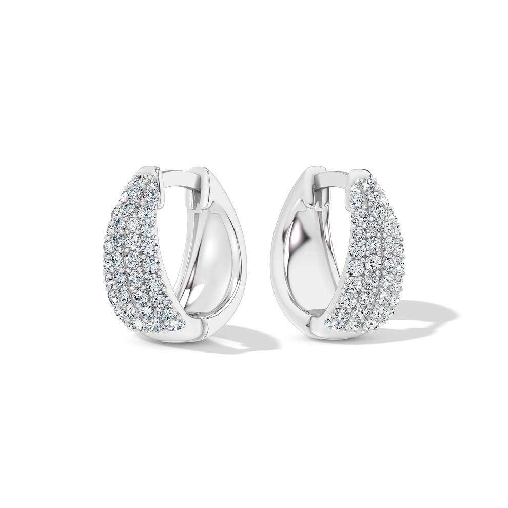 Diamond Pav&eacute; Graduated Huggie Hoop Earrings in 10K White Gold (3/8 ct. tw.) – Image 1 of 3