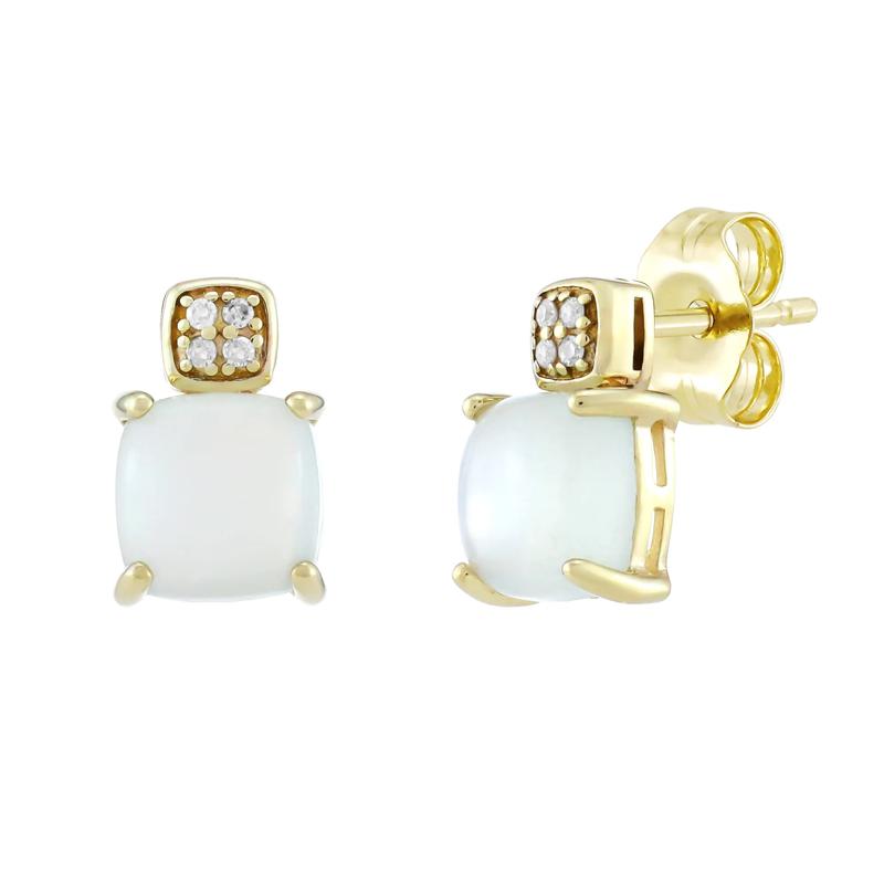 Moonstone &amp; Diamond Accent Stud Earrings in 10K Yellow Gold – Image 1 of 1