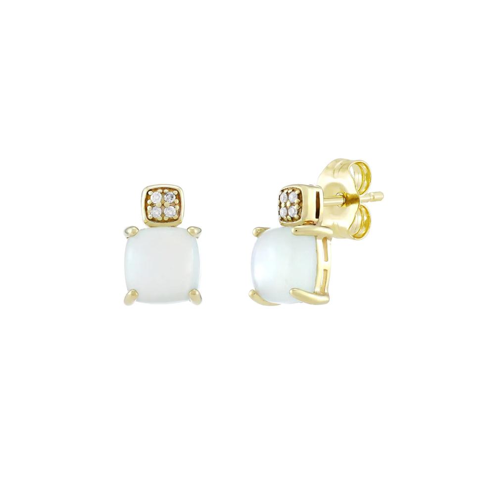 Moonstone &amp; Diamond Accent Stud Earrings in 10K Yellow Gold – Image 1 of 1