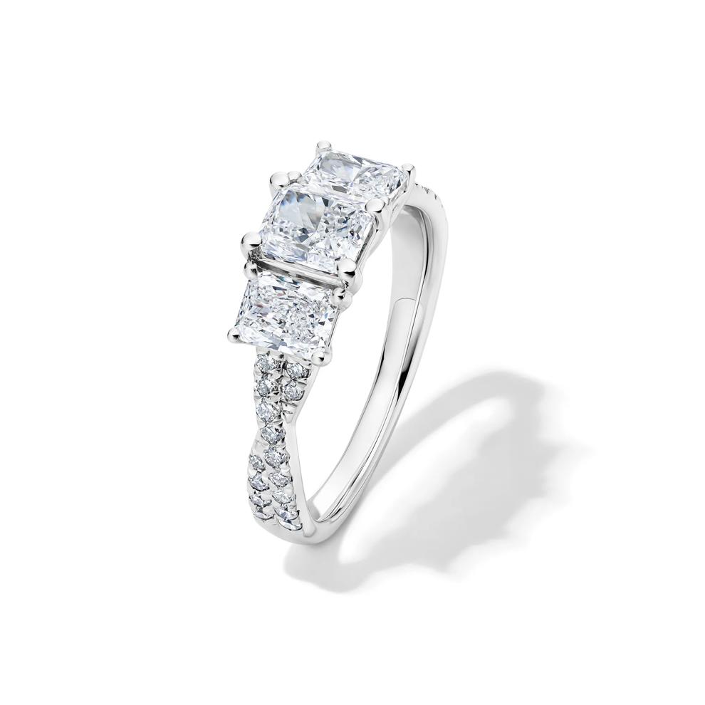 Diamond Radiant-Cut Three-Stone Engagement Ring in Platinum (1 3/4 ct. tw.) – Image 2 of 4