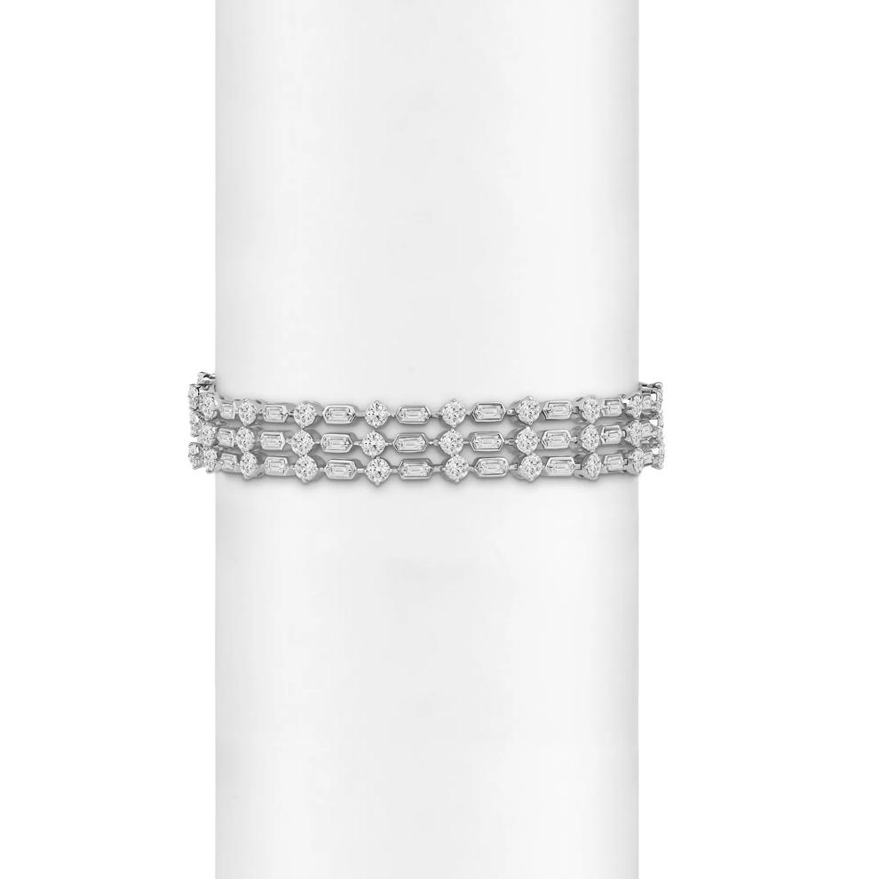 Lab Grown Diamond Round and Baguette Three-Row Bracelet in 14K White Gold (7 ct. tw.) – Image 3 of 3