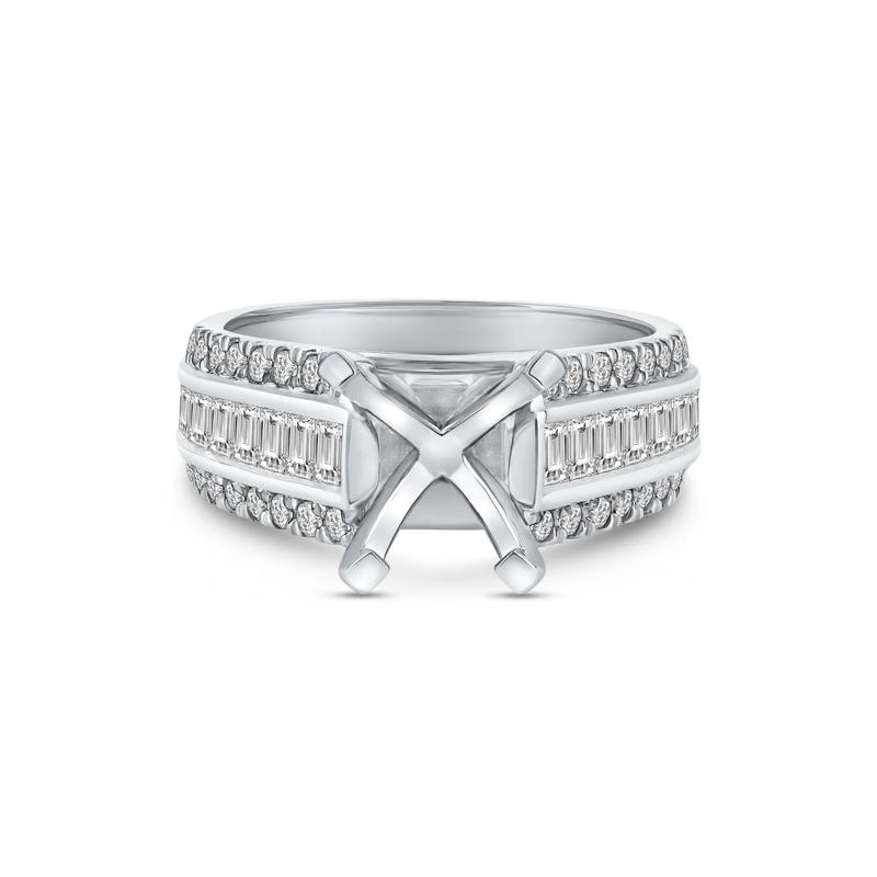 1 ct. tw. Round and Baguette-Cut Diamond Semi-Mount Engagement Ring in 14k White Gold &#40;Setting Only&#41; – Image 1 of 6