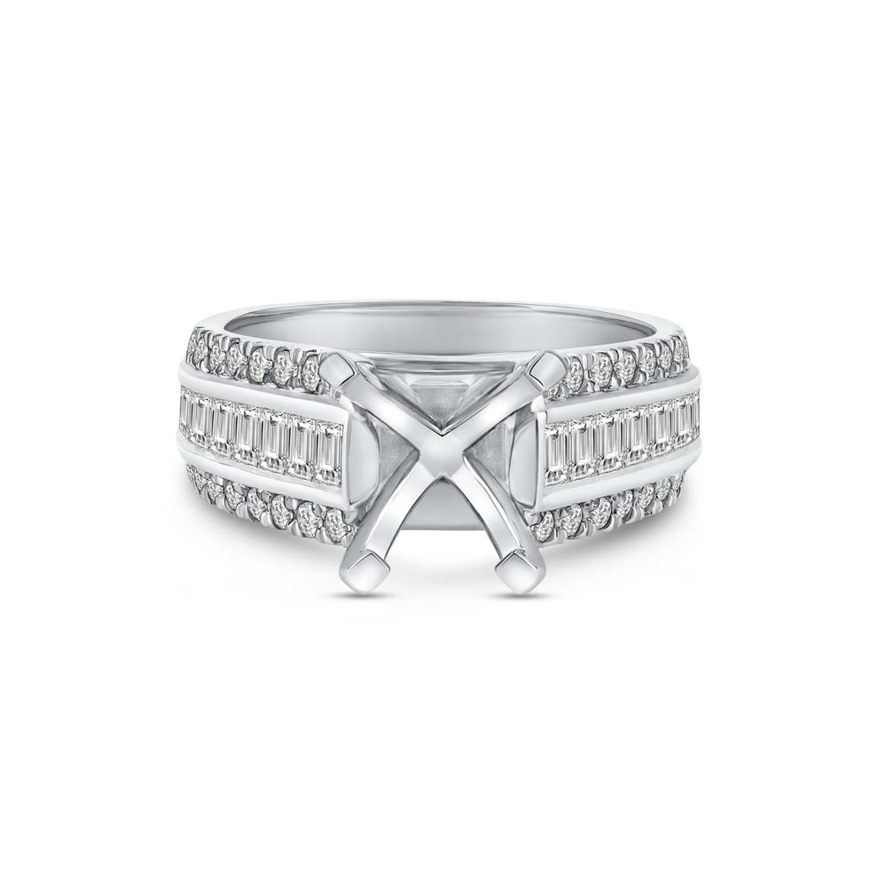1 ct. tw. Round and Baguette-Cut Diamond Semi-Mount Engagement Ring in 14k White Gold (Setting Only) – Image 1 of 6