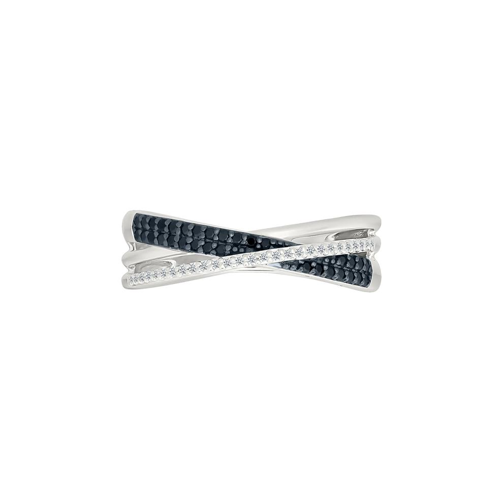 Black and White Diamond Crossover Ring in Sterling Silver (1/4 ct. tw.) – Image 1 of 5