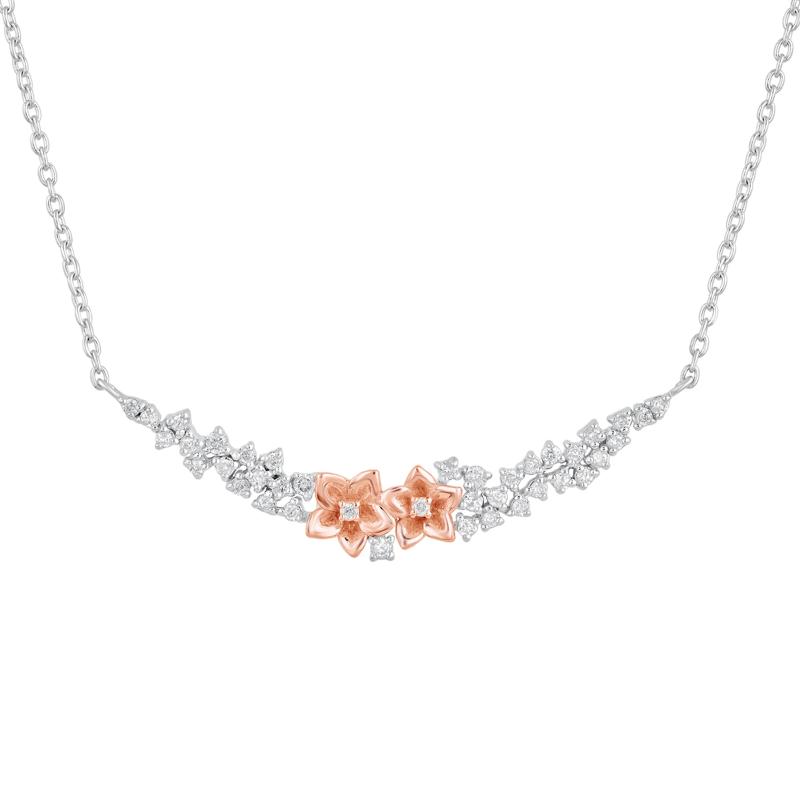 Floral Diamond Necklace in Sterling Silver and 10K Rose Gold &#40;1/4 ct.tw.&#41; – Image 1 of 3