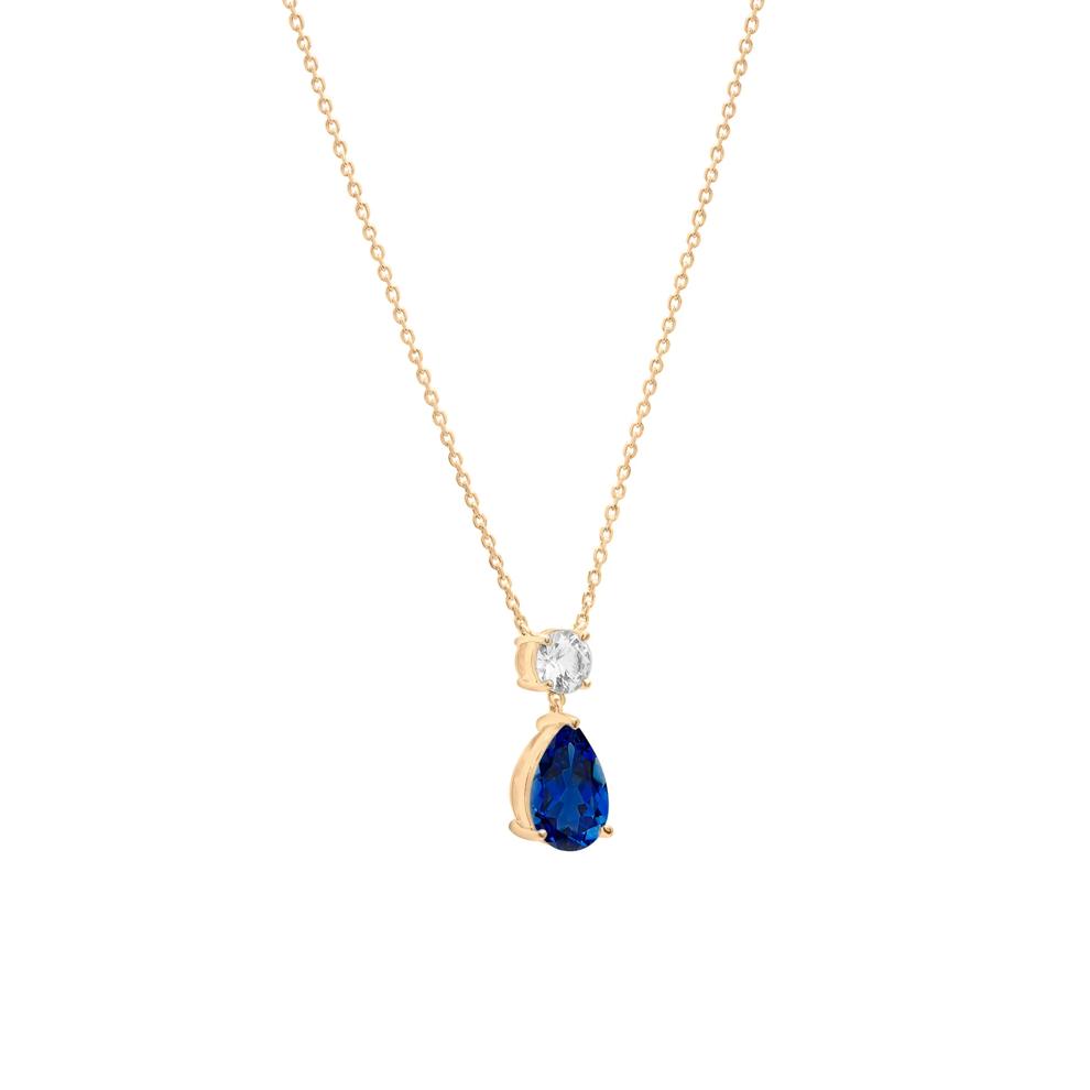 Lab-Created Blue &amp; White Sapphire Pear Drop Pendant in Vermeil – Image 4 of 6
