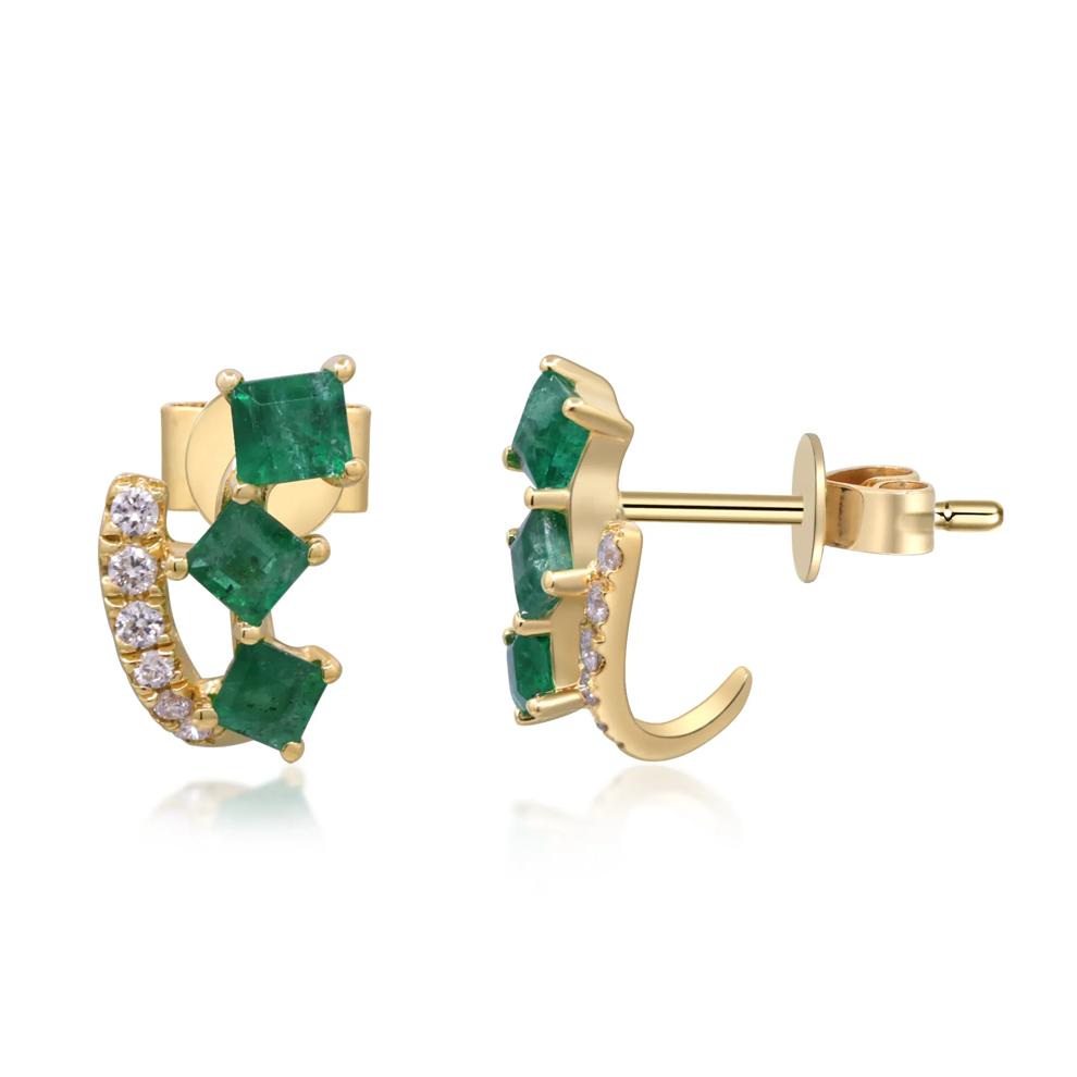 Emerald &amp; Diamond Accent Stud Earrings in 10K Yellow Gold – Image 2 of 3