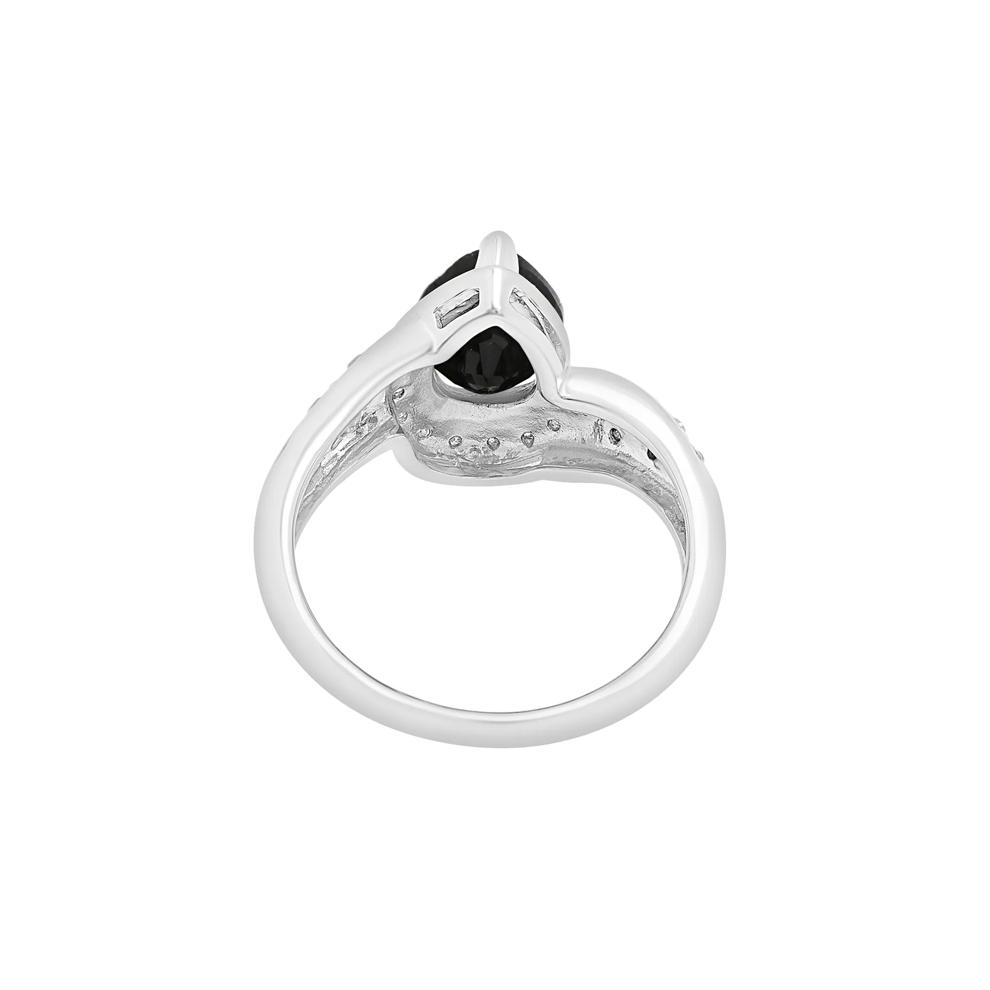 Pear-Shaped Onyx Ring with Black and White Diamonds in Sterling Silver (1/10 ct. tw.) – Image 4 of 5