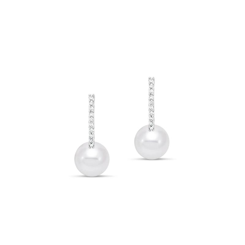 Freshwater Cultured Pearl and Diamond Earrings in 14K White Gold &#40;1/10 ct. tw.&#41; – Image 2 of 2