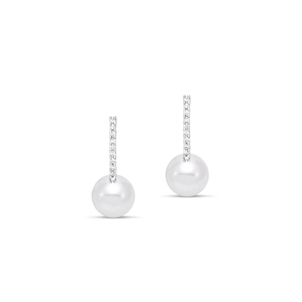 Freshwater Cultured Pearl and Diamond Earrings in 14K White Gold (1/10 ct. tw.) – Image 2 of 2
