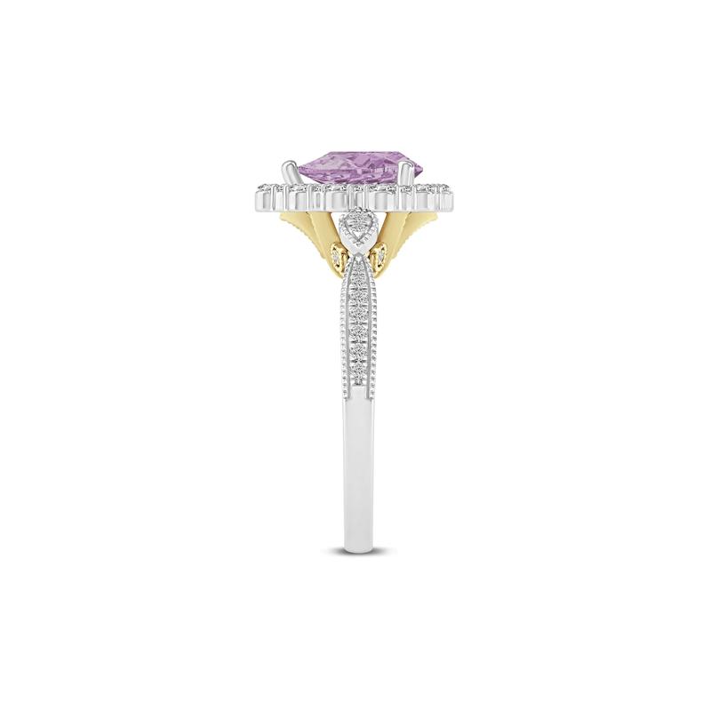 Pear-Shaped Rose De France Amethyst &amp; Diamond Engagement Ring in 14K White and Yellow Gold &#40;1/3 ct. tw.&#41; – Image 2 of 3