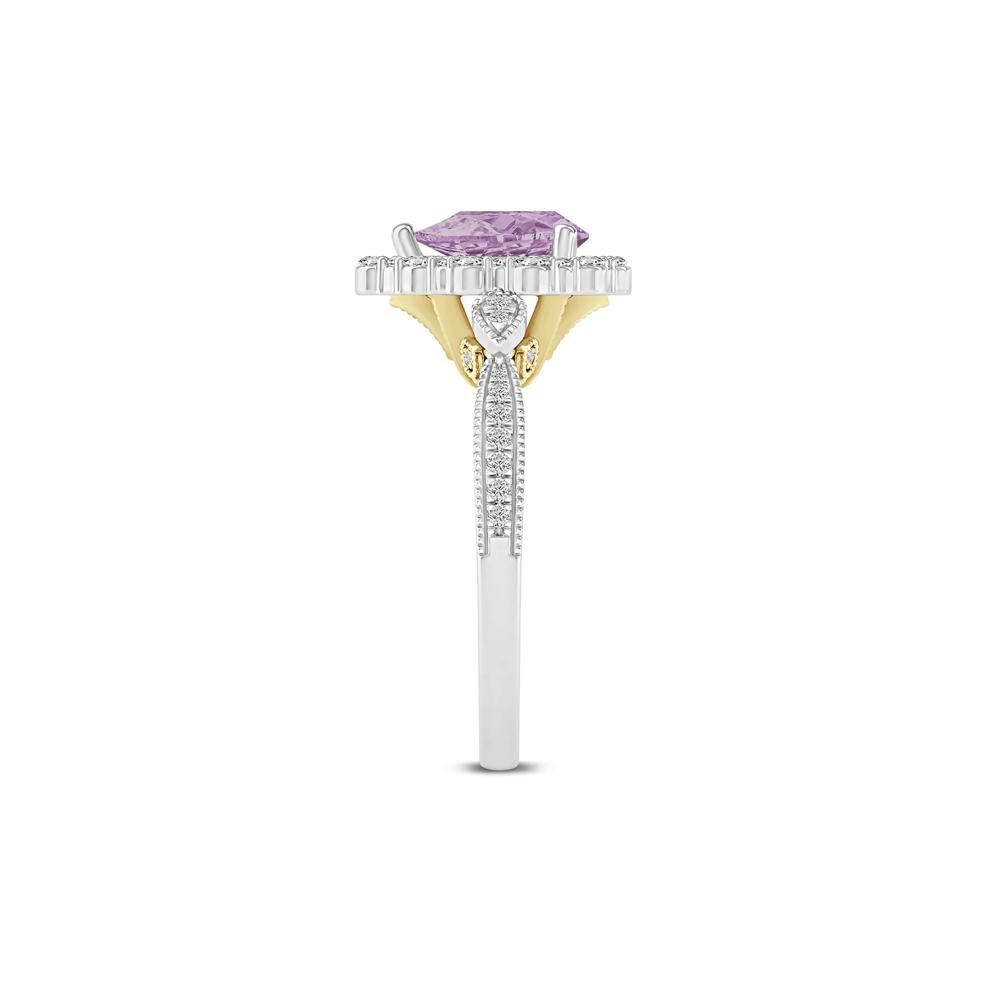 Pear-Shaped Rose De France Amethyst &amp; Diamond Engagement Ring in 14K White and Yellow Gold (1/3 ct. tw.) – Image 2 of 3