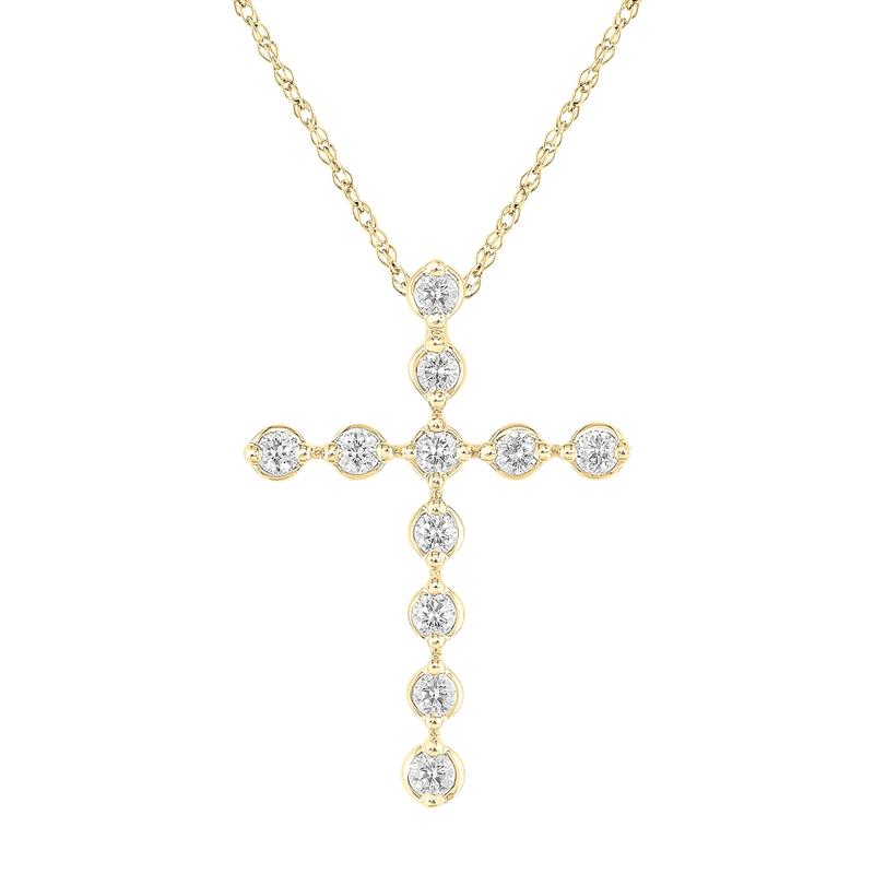 Diamond Cross Pendant in 10K Yellow Gold &#40;1/5 ct. tw.&#41; – Image 1 of 3