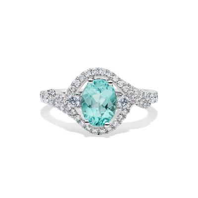 Paraiba Tourmaline & Diamond Halo Ring in 14K White Gold (1/2 ct. tw.)