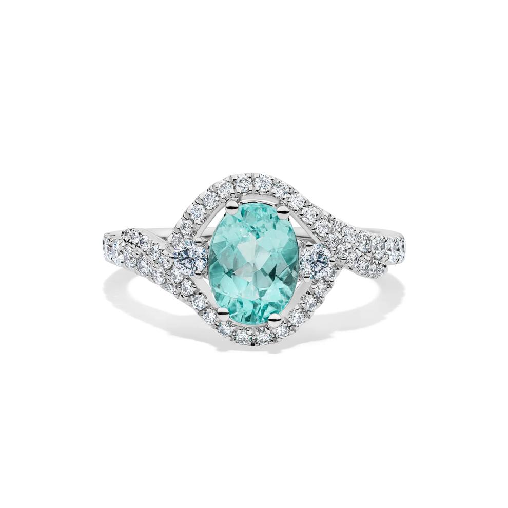 Paraiba Tourmaline &amp; Diamond Halo Ring in 14K White Gold (1/2 ct. tw.) – Image 1 of 2