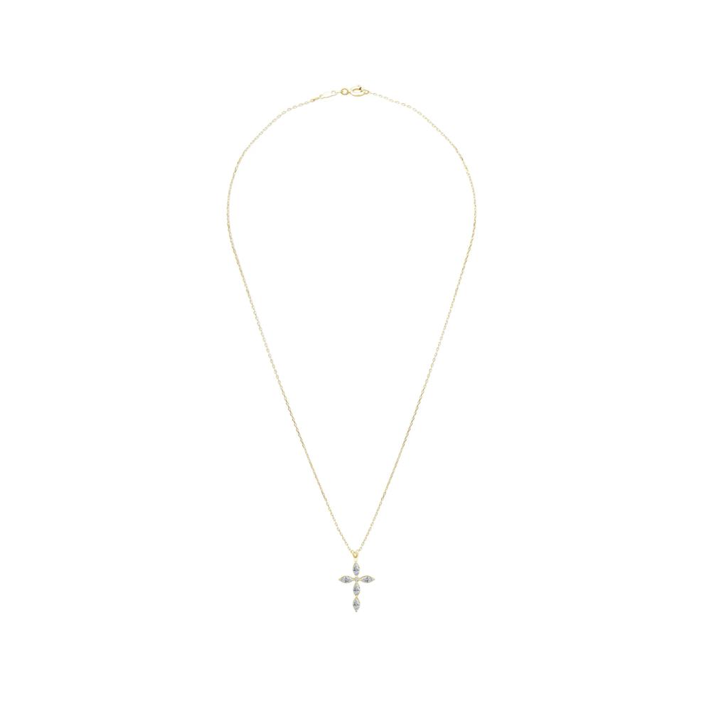 Lab Grown Diamond Marquise Cross Pendant in 10K Yellow Gold (3/4 ct. tw.) – Image 3 of 4