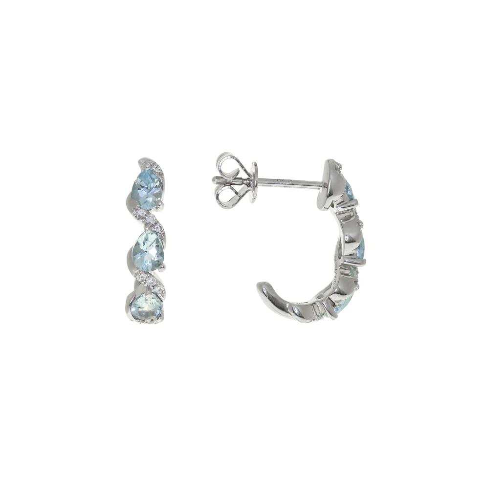 Aquamarine and Diamond Accent Half-Hoop Earrings in 10K White Gold – Image 1 of 1