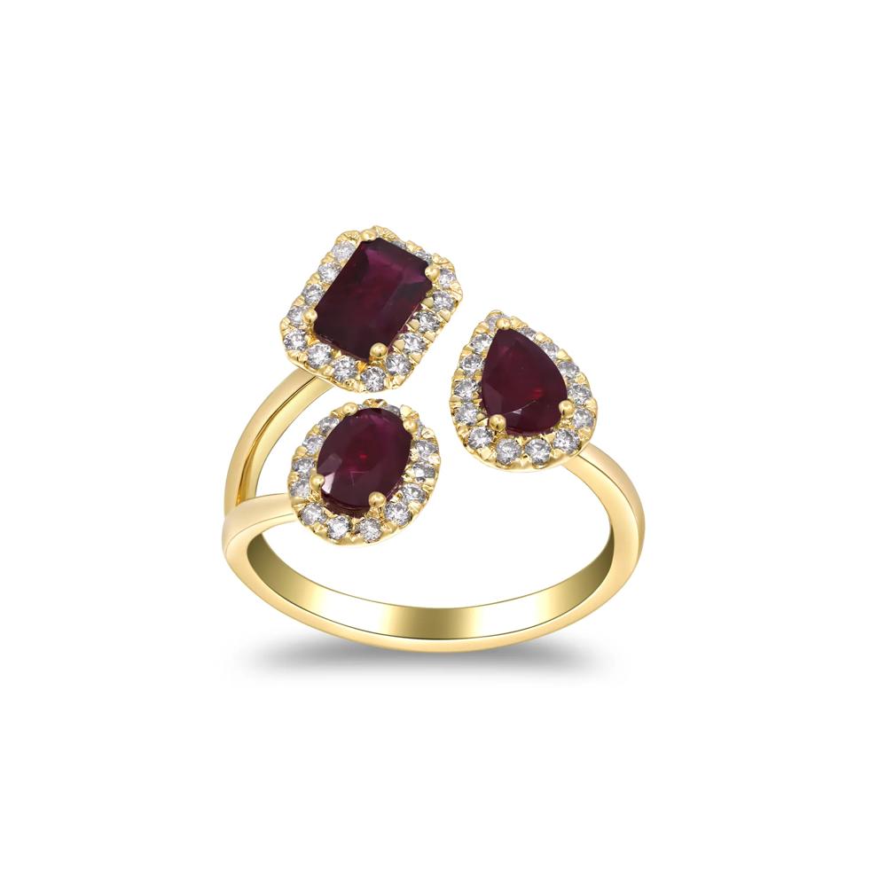 Ruby and Diamond Bypass Ring in 14K Yellow Gold (1/3 ct. tw.) – Image 1 of 5