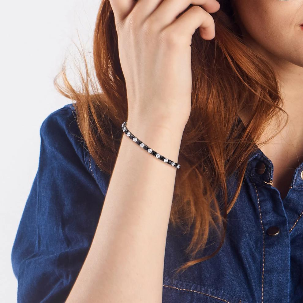 Lab-Created White Sapphire &amp; Black Sapphire Tennis Bracelet in Sterling Silver &amp; Black Rhodium – Image 4 of 5