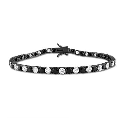 Lab-Created White Sapphire & Black Sapphire Tennis Bracelet in Sterling Silver & Black Rhodium