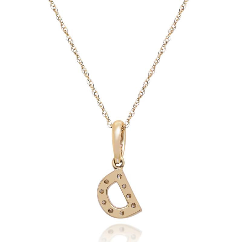 Diamond D Initial Pendant in 10K Yellow Gold &#40;1/10 ct. tw.&#41; – Image 3 of 4