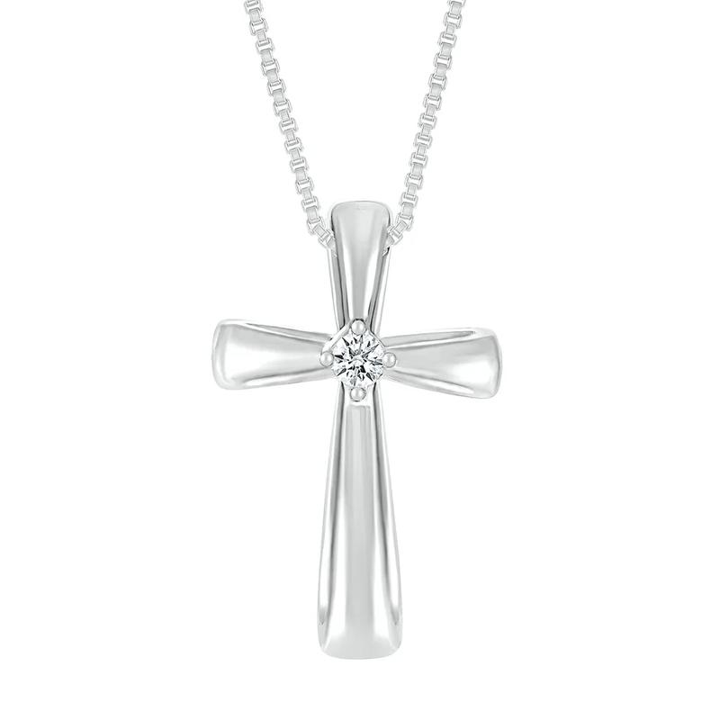 Diamond Accent Puff Cross Pendant in Sterling Silver – Image 1 of 3