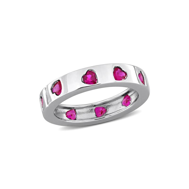 Heart-Shaped Lab-Created Ruby Eternity Band in Sterling Silver – Image 4 of 7