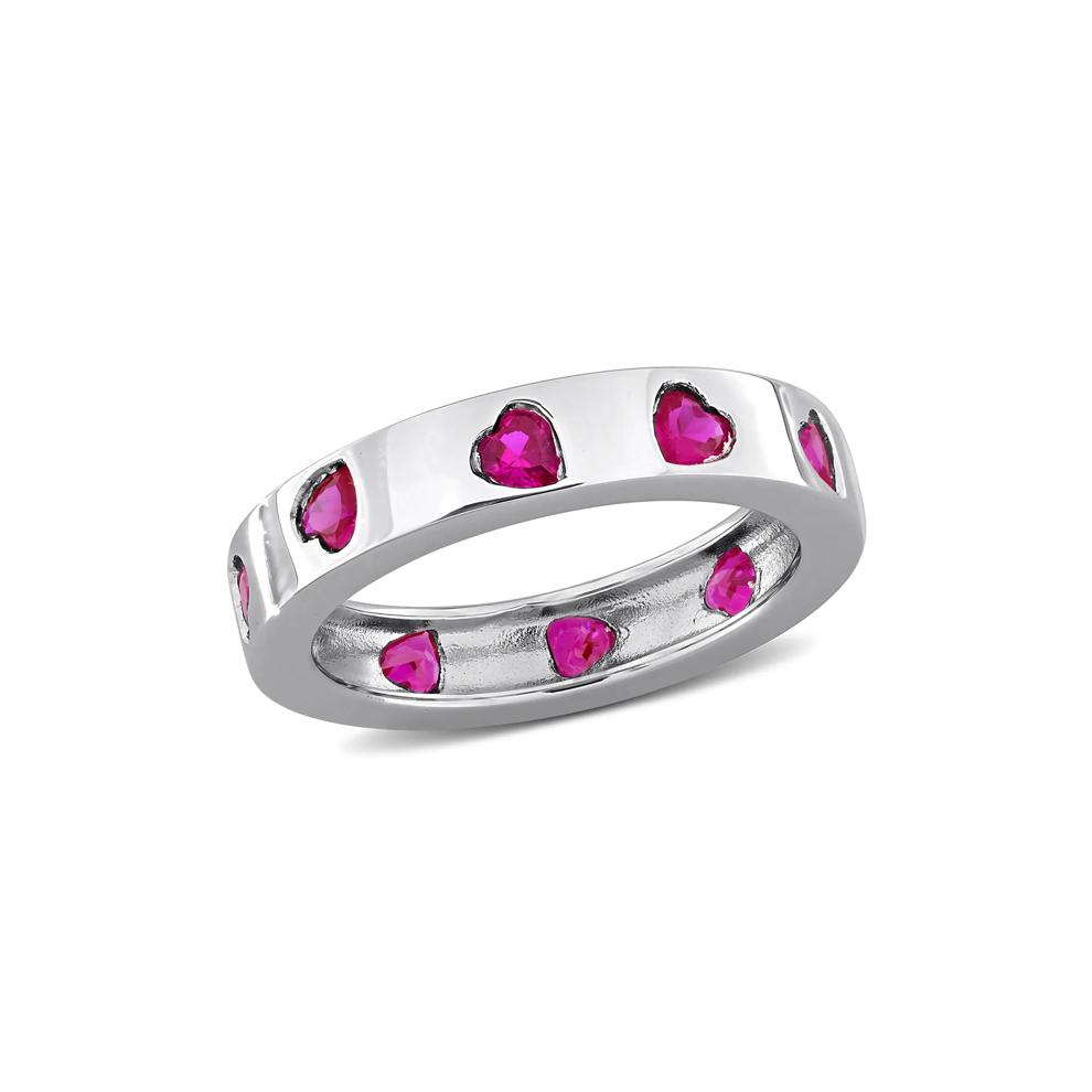 Heart-Shaped Lab-Created Ruby Eternity Band in Sterling Silver – Image 4 of 7