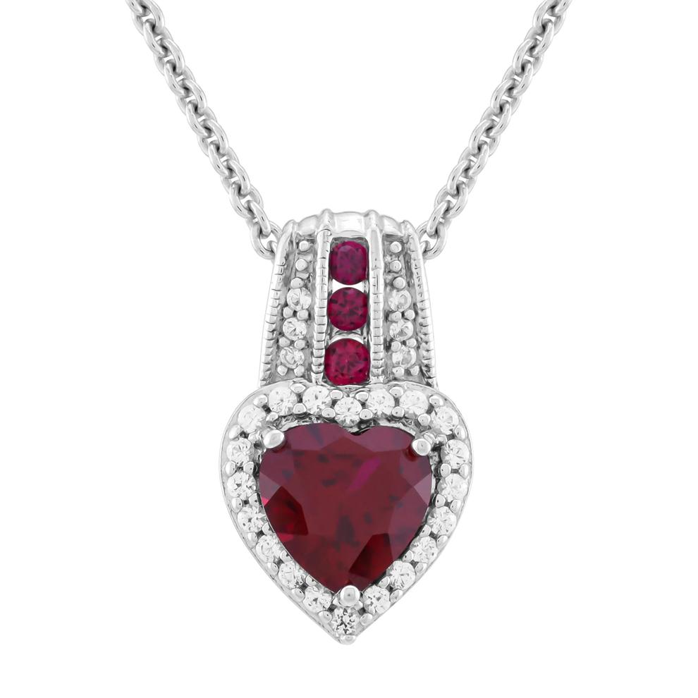 Lab-Created Ruby &amp; Lab-Created White Sapphire Heart Pendant Necklace in Sterling Silver – Image 1 of 3