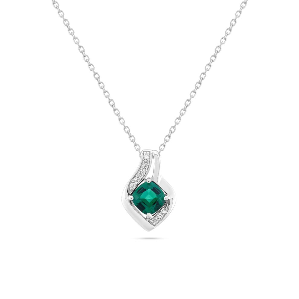 Lab-Created Emerald &amp; Lab-Created White Sapphire Pendant Necklace in Sterling Silver – Image 1 of 4
