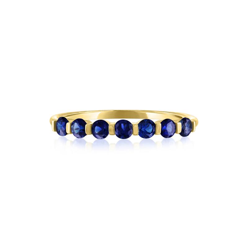 Lab-Created Blue Sapphire Shared-Prong Band in 10K Yellow Gold – Image 1 of 3